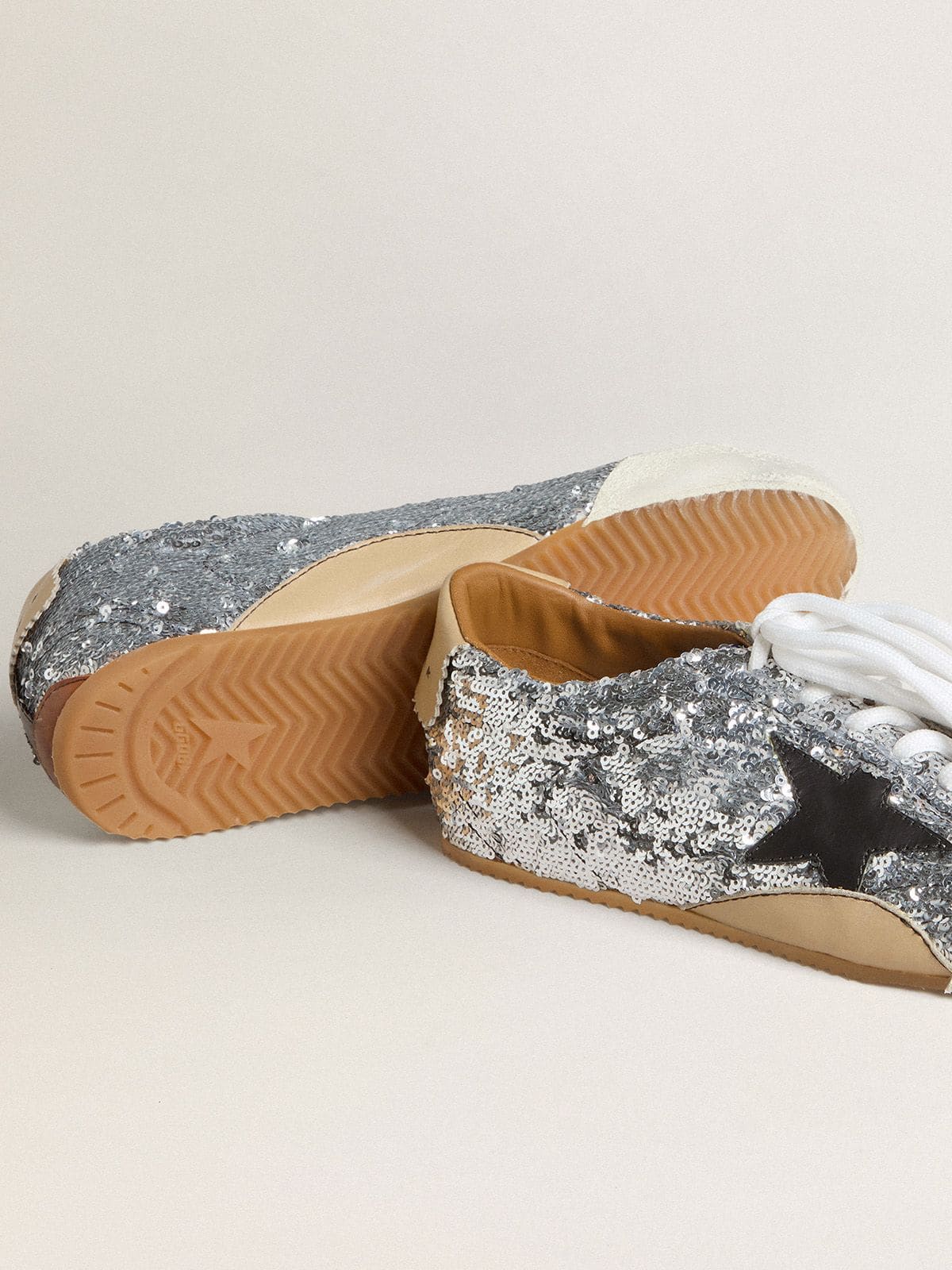 Golden Goose - Women's True-star In Silver Sequins With Black Star And Silver Leather Heel Tab, Woman