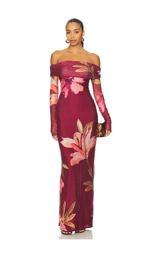 PatBO Delicata Tulle Maxi Dress in Burgundy. - 8 also , 10, 2