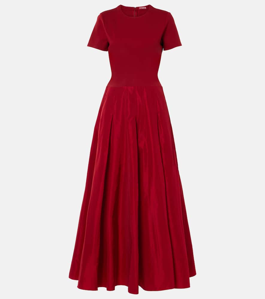 Pleated ponte and grosgrain maxi dress