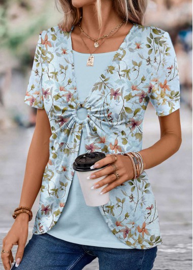 Modlily Light Camel Floral Print T Shirt