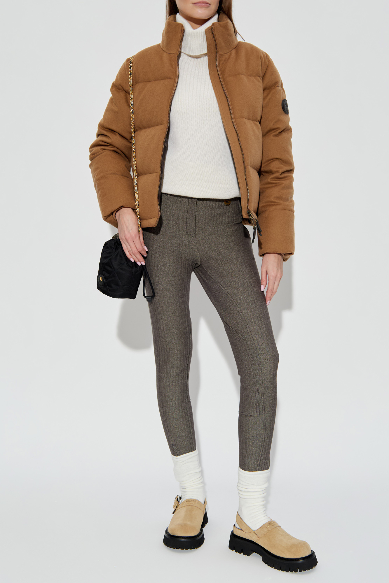 Herringbone Pattern Trousers, Women's, Brown