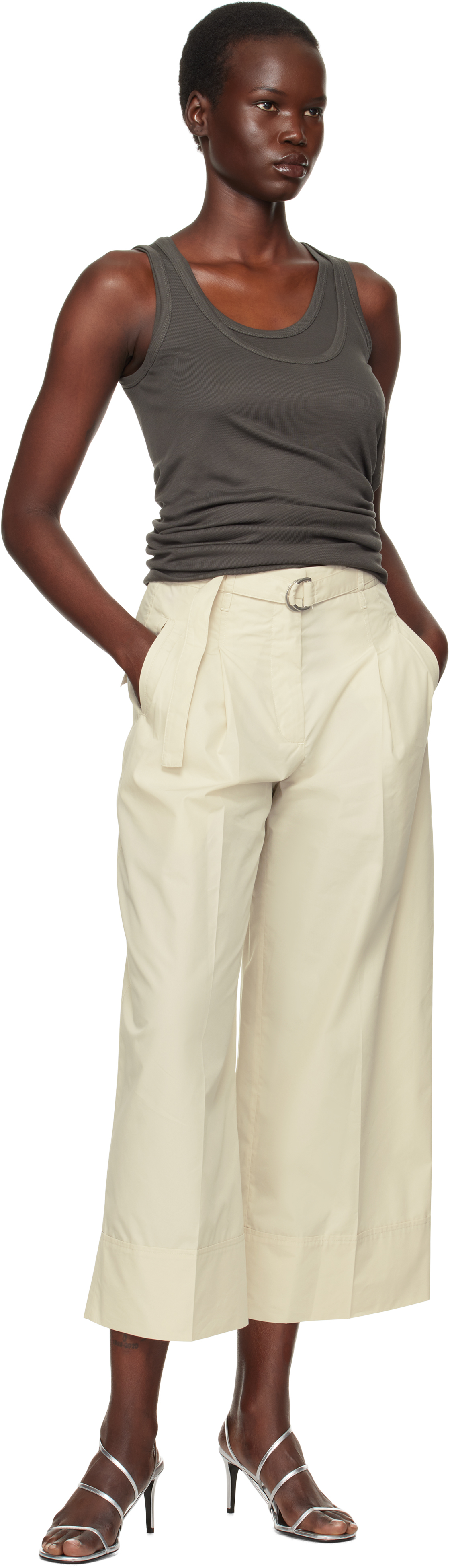 3.1 Phillip Lim Off-White Double Pleat Wide Cropped Trousers
