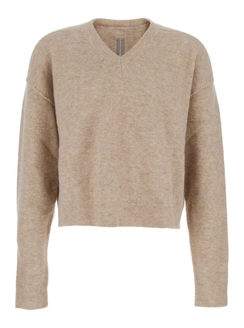 Beige Sweater With V Neck And Dropped Shoulders In Wool Blend Man