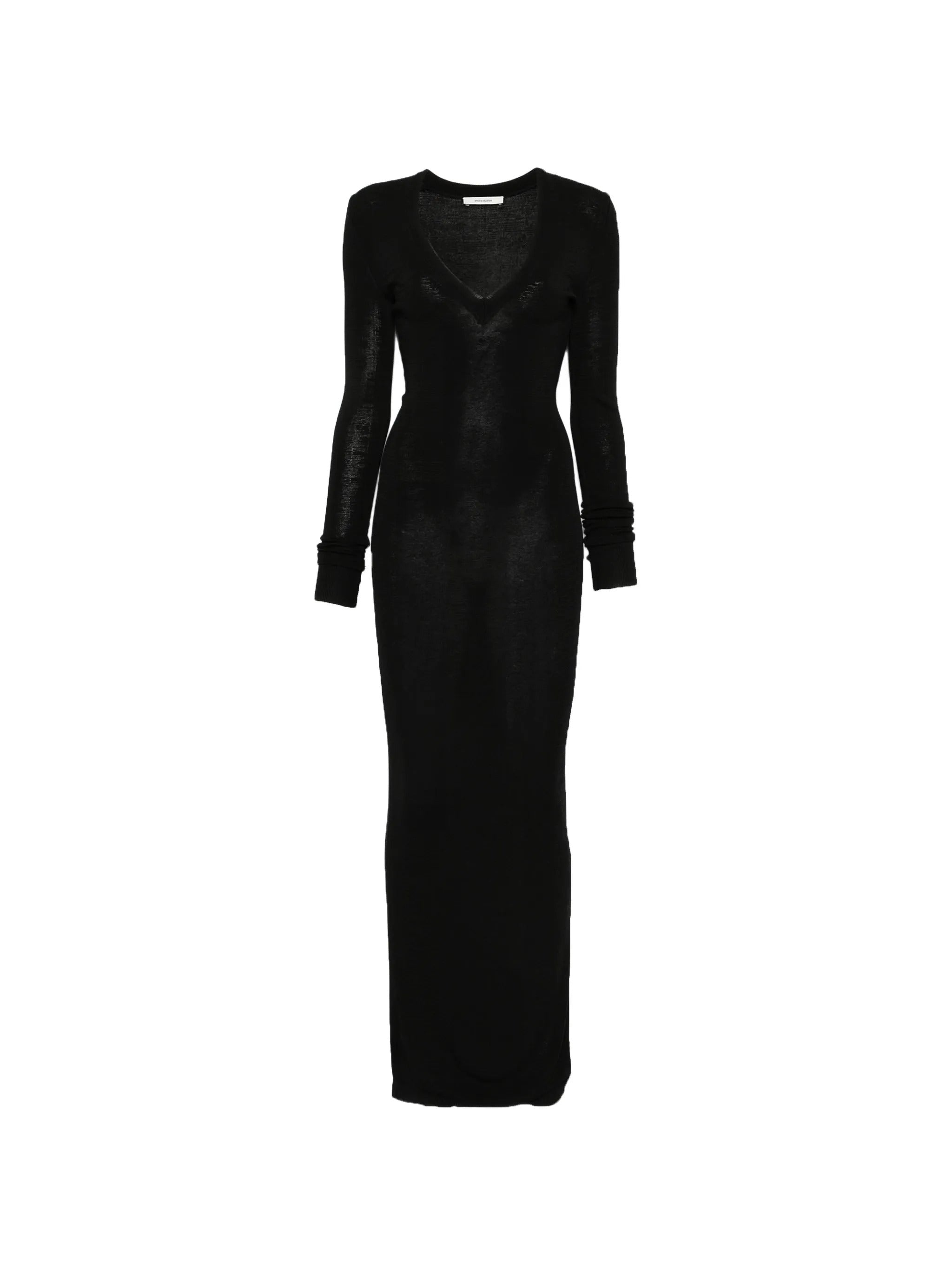 Long-Sleeve V-Neck Midi Dress in 100% Viscose