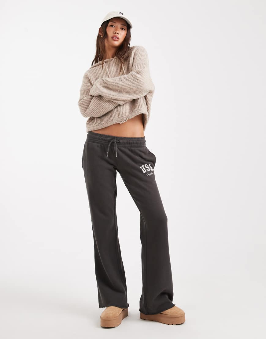 Athletic essentials low rise flare joggers in charcoal-Grey