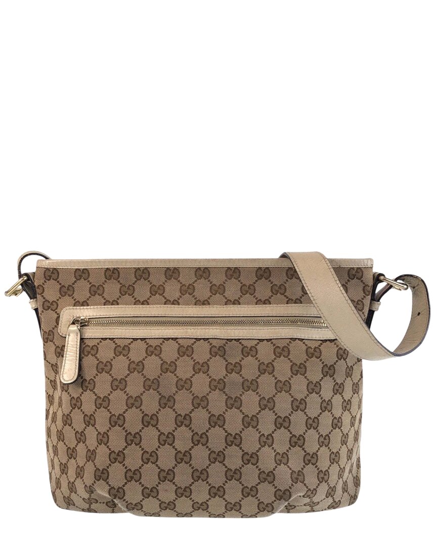 Beige GG Canvas & Leather Shoulder Bag (Authentic Pre-Loved)