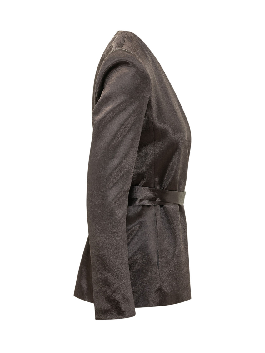 Brown Solid V Neck Blazer
