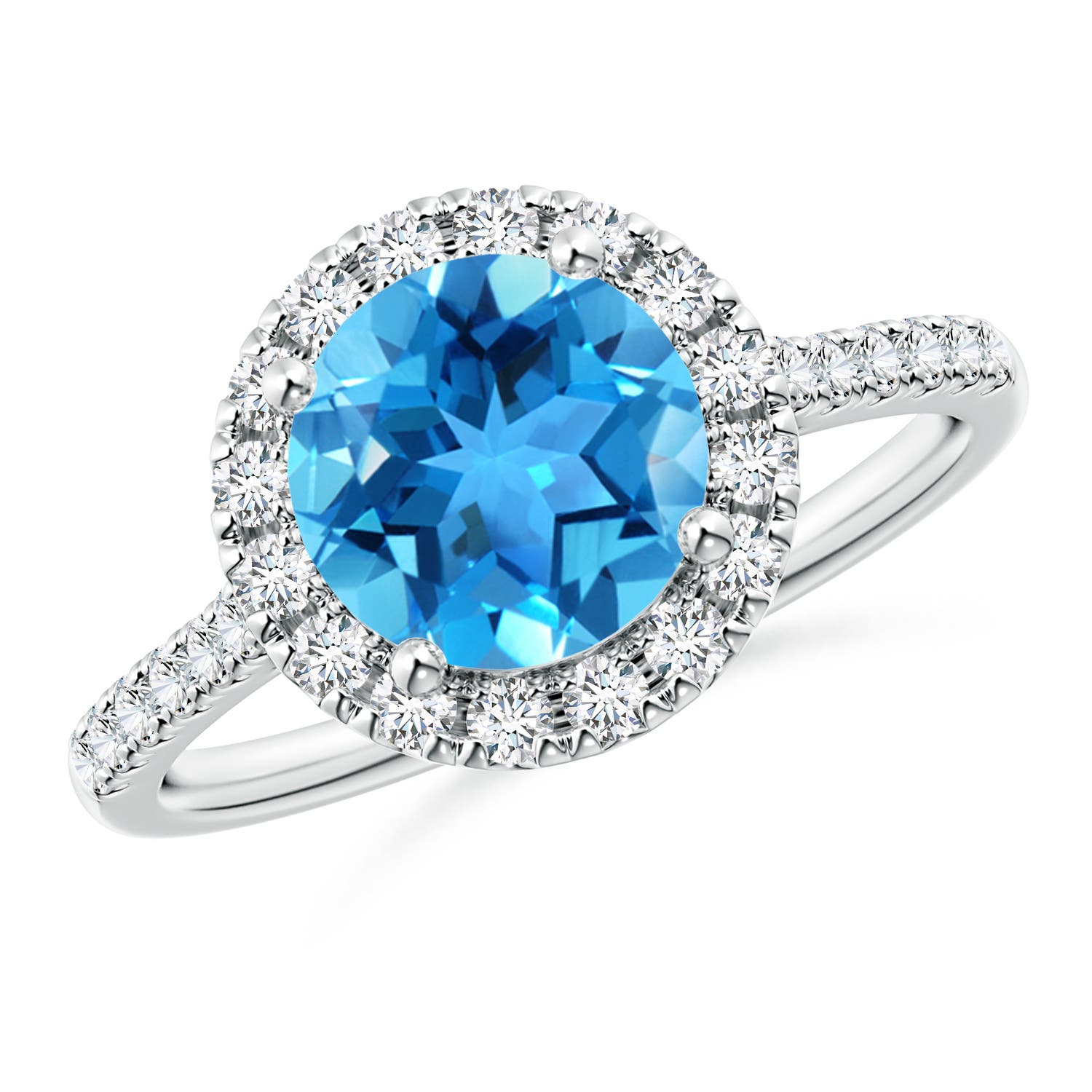 Angara 2.35 Carats Round Swiss Blue Topaz Halo Ring with Diamond Accents in Platinum