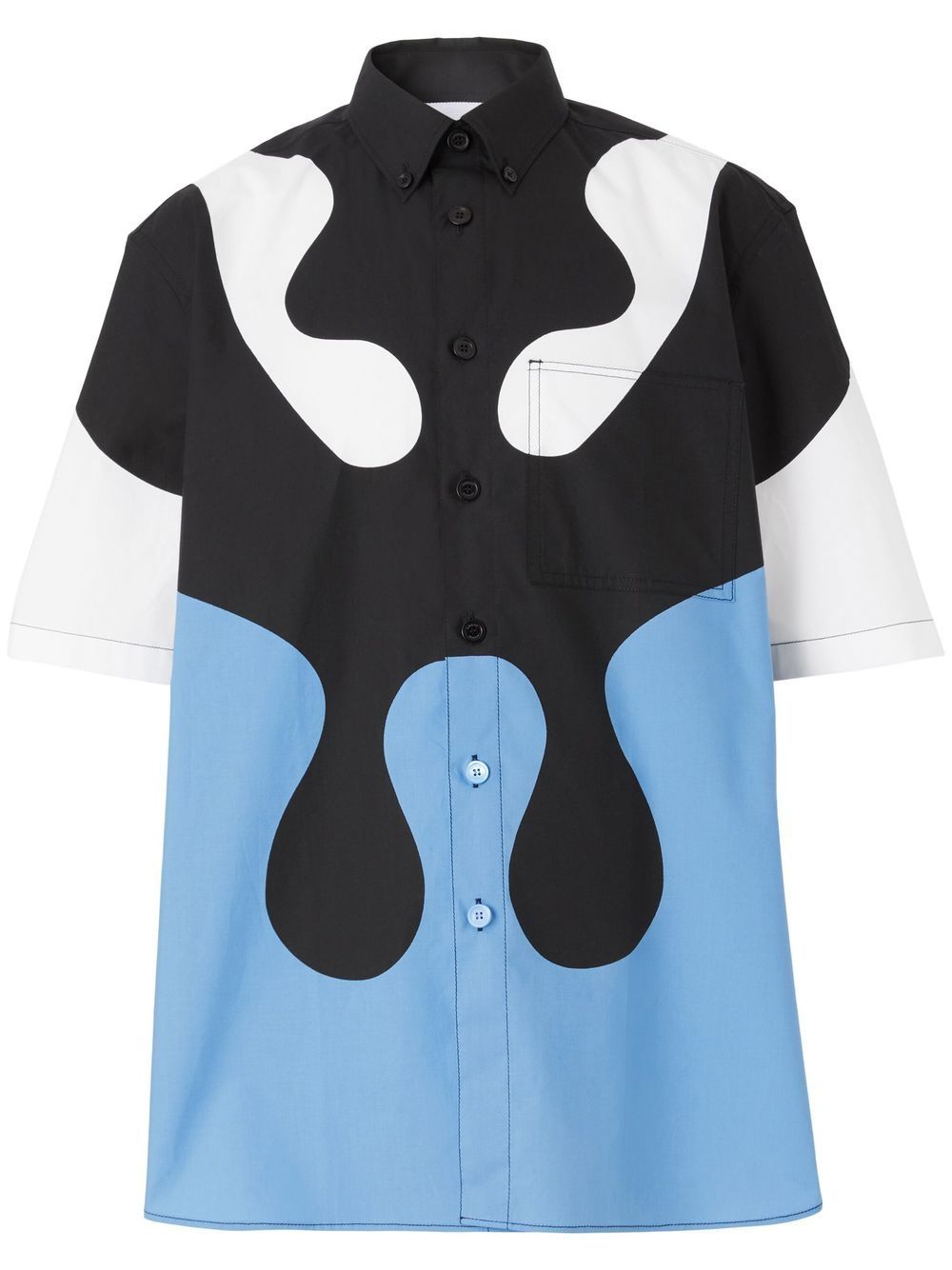 Abstract-print button-down cotton shirt - Blue