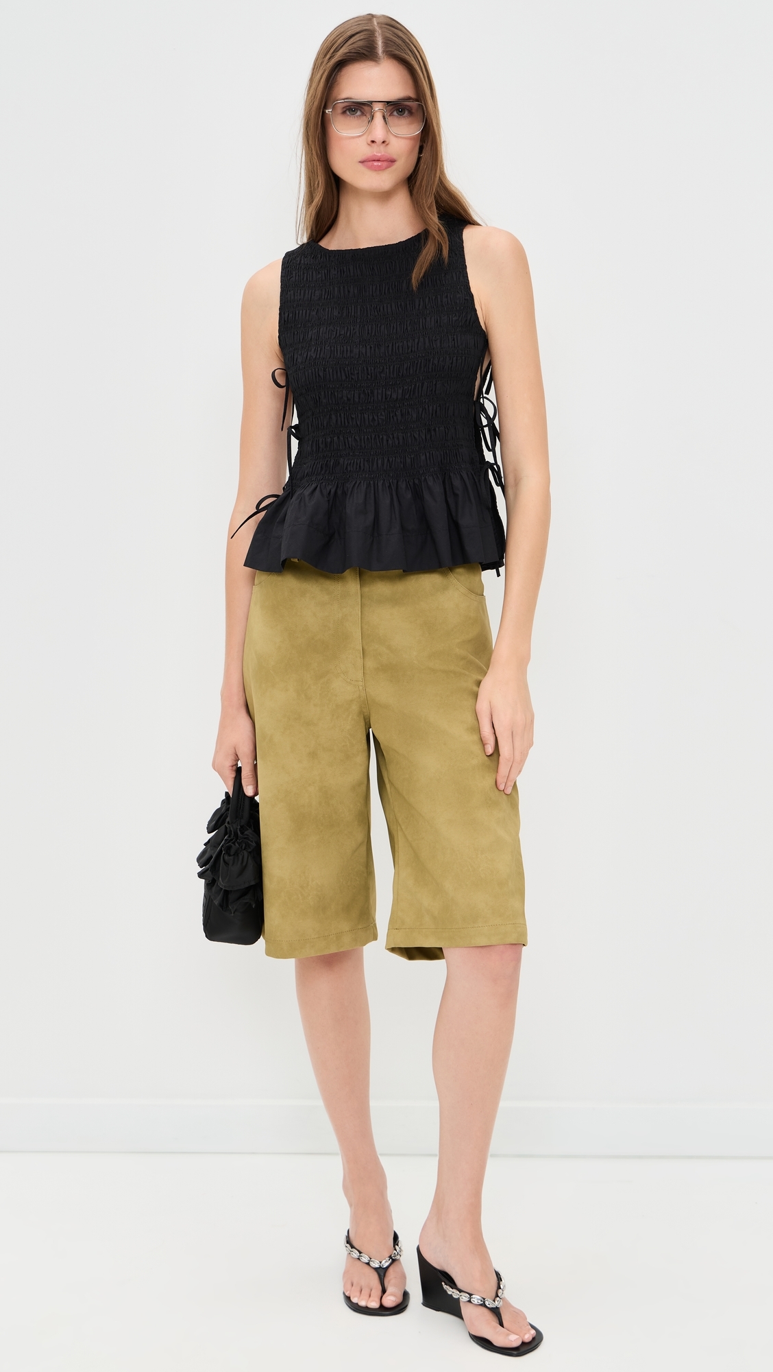 Poplin Smock Tie Top Black
