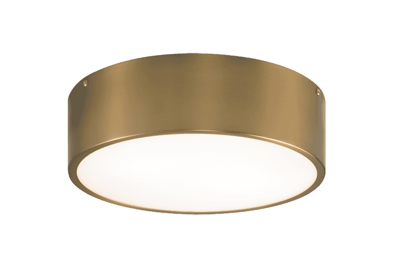 Aged Gold Brass Two Light Flush Mount from the Snare Collection