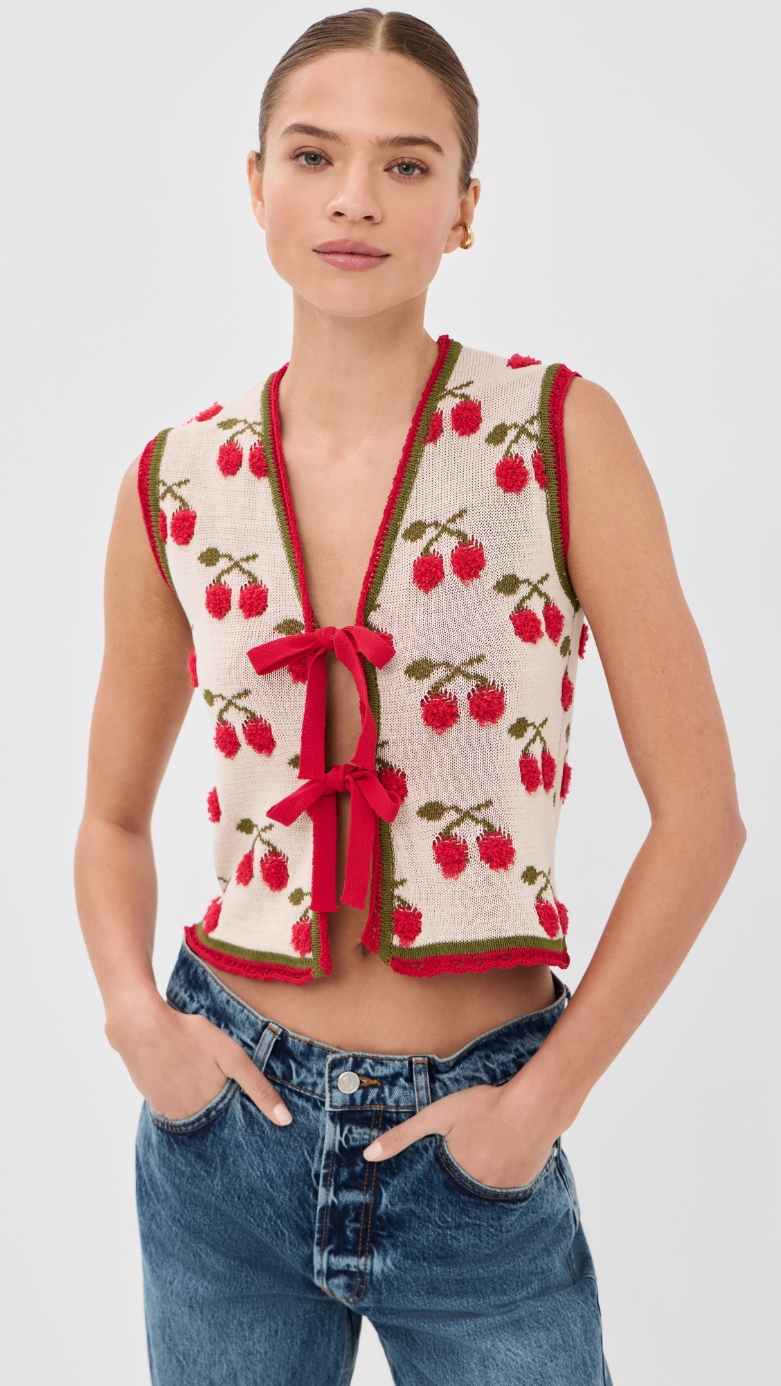 Cherry Gilet Multicolor Ecru/Green/Red