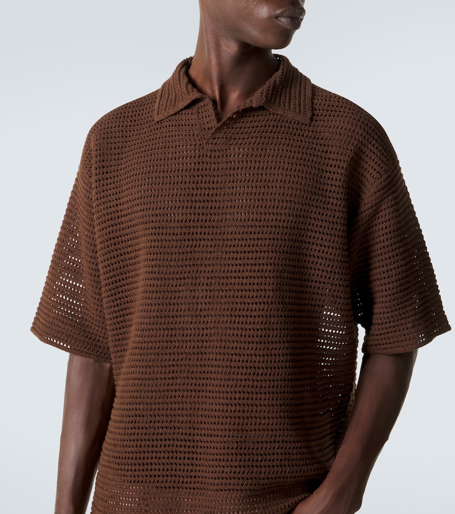 Open-knit cotton and silk polo sweater