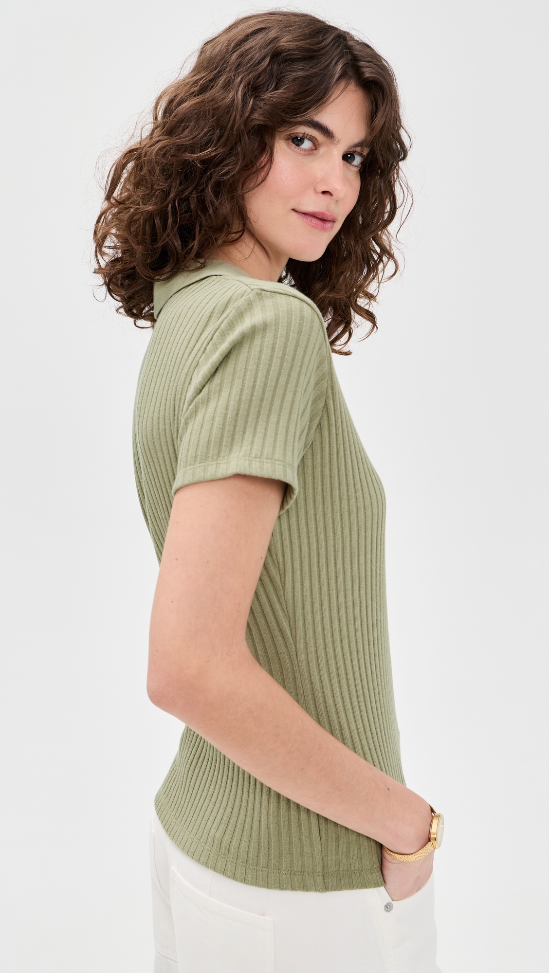 Rib Short Sleeve Polo Olive Stone