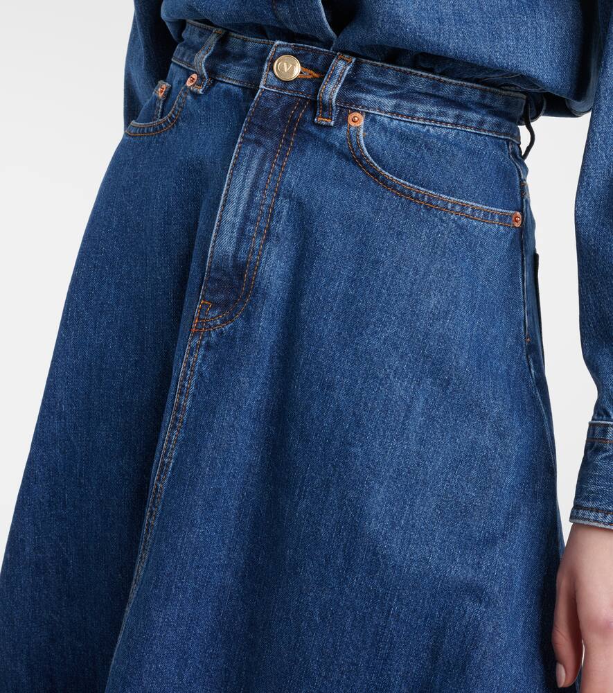 Valentino VGold distressed denim midi skirt