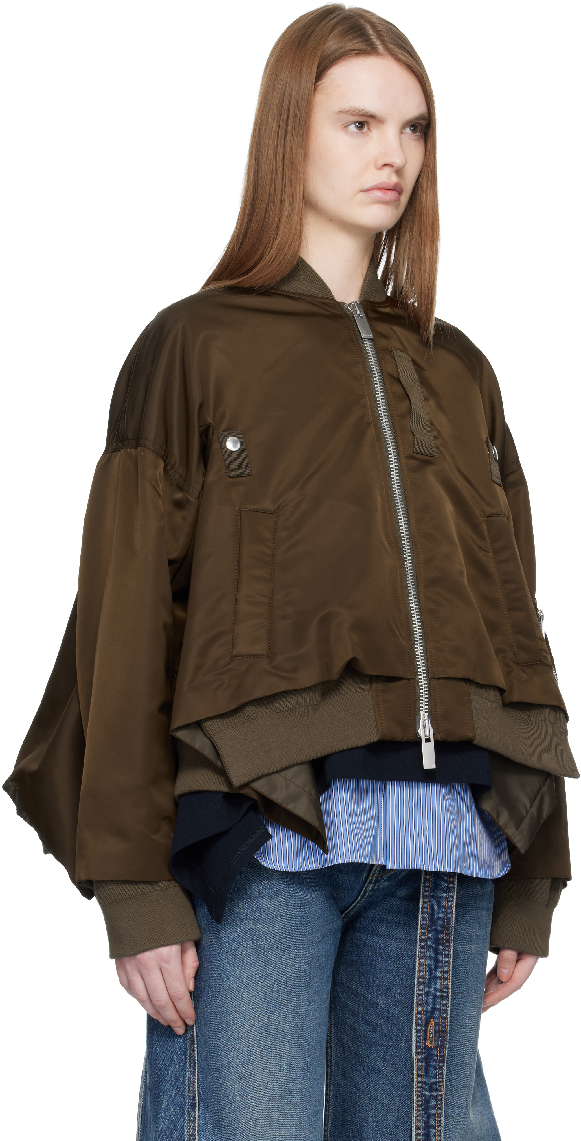 Brown Nylon Twill Bomber Jacket