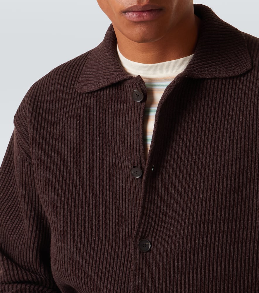 Ribbed-knit wool cardigan