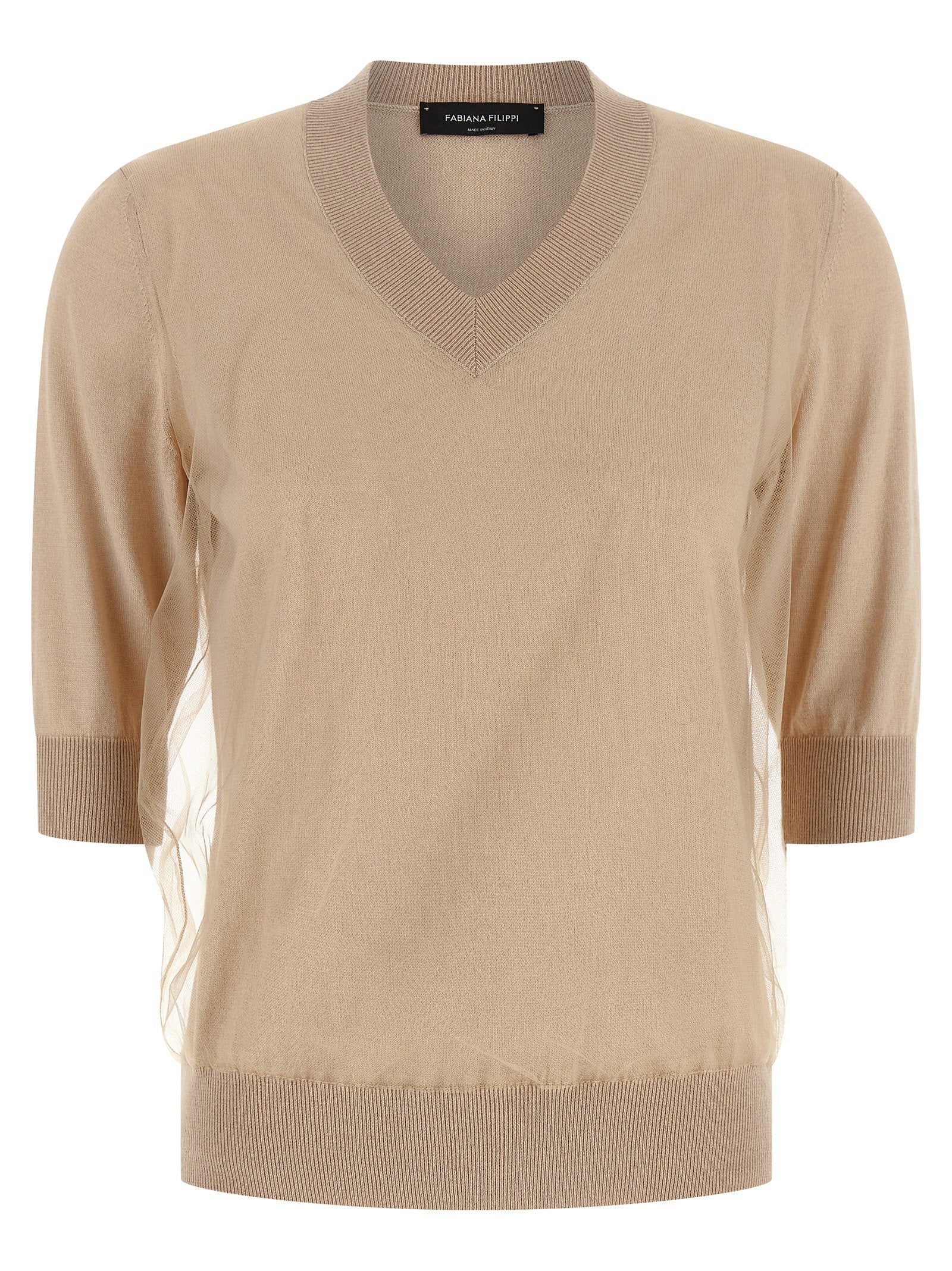 Virgin Wool and Cotton Blend Sweater — Beige