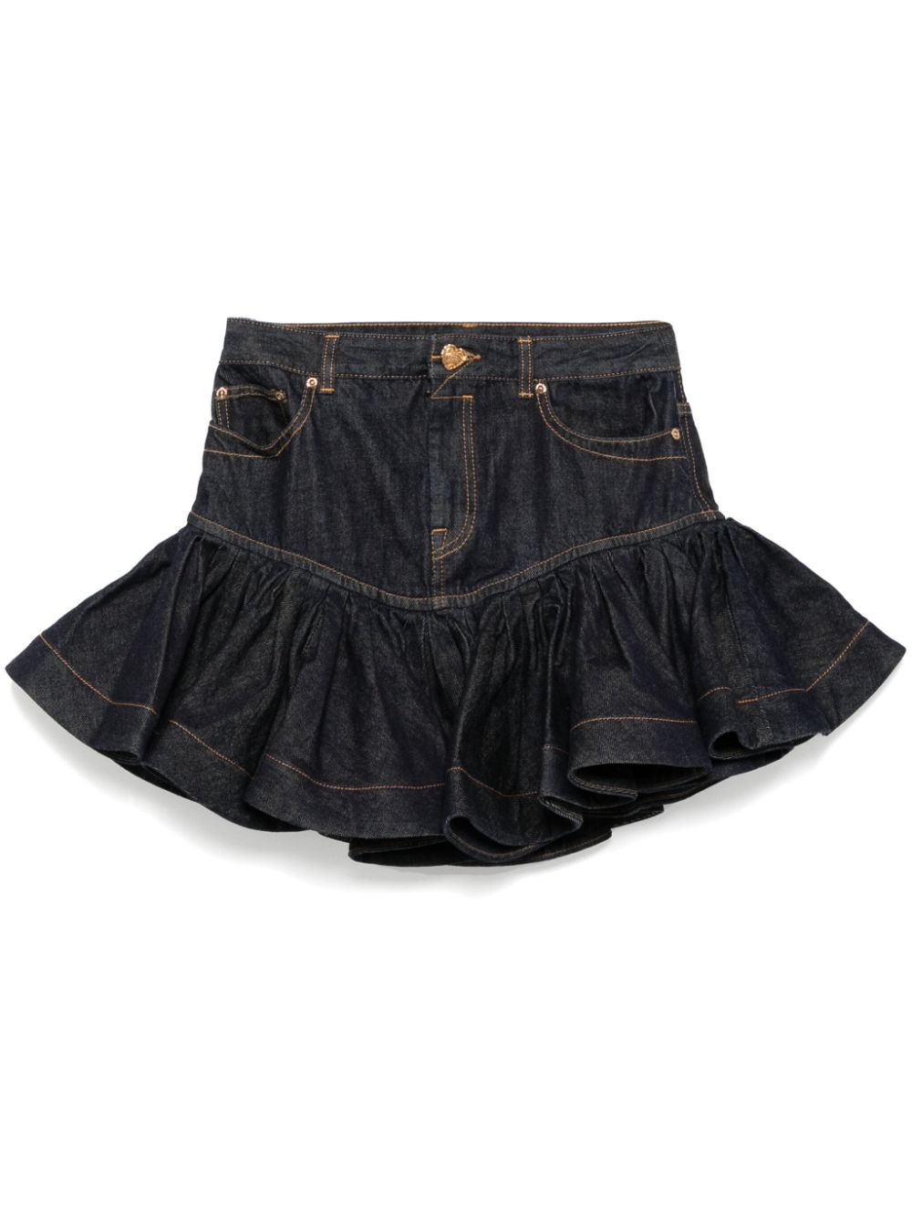 Crush denim frill mini skirt - Blue