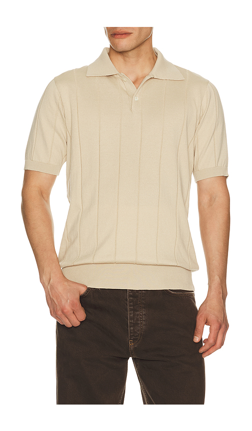 Far Afield Jacobs Knitted Polo in Beige. M. Also in L, S, XL/1X