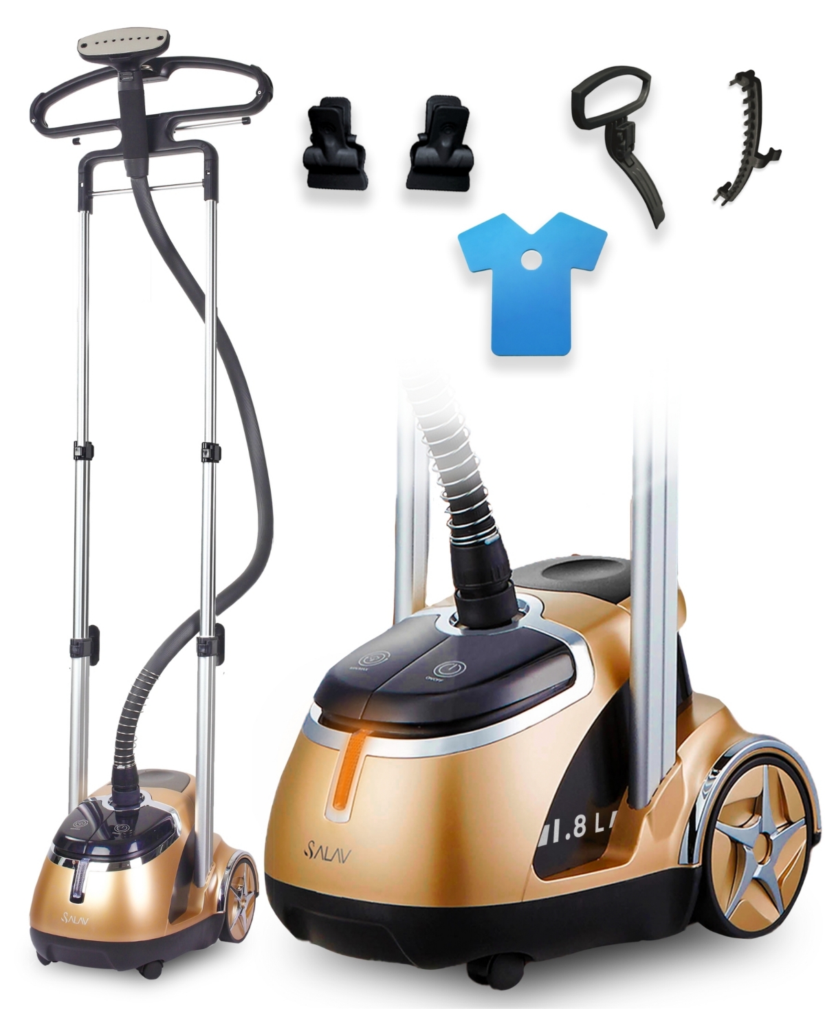 "Limited Edition Pro Series Dual Bar 61.4"" Luxe Garment Steamer - Gold, Black"