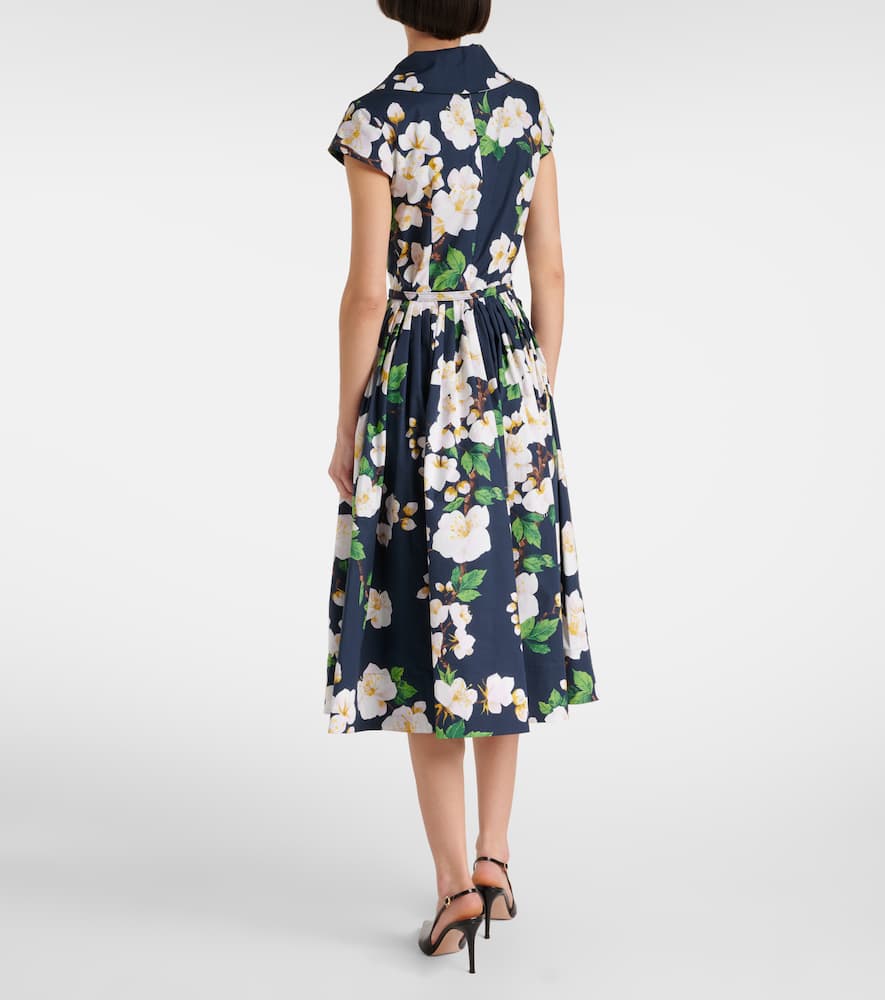 Floral pleated cotton-blend midi dress