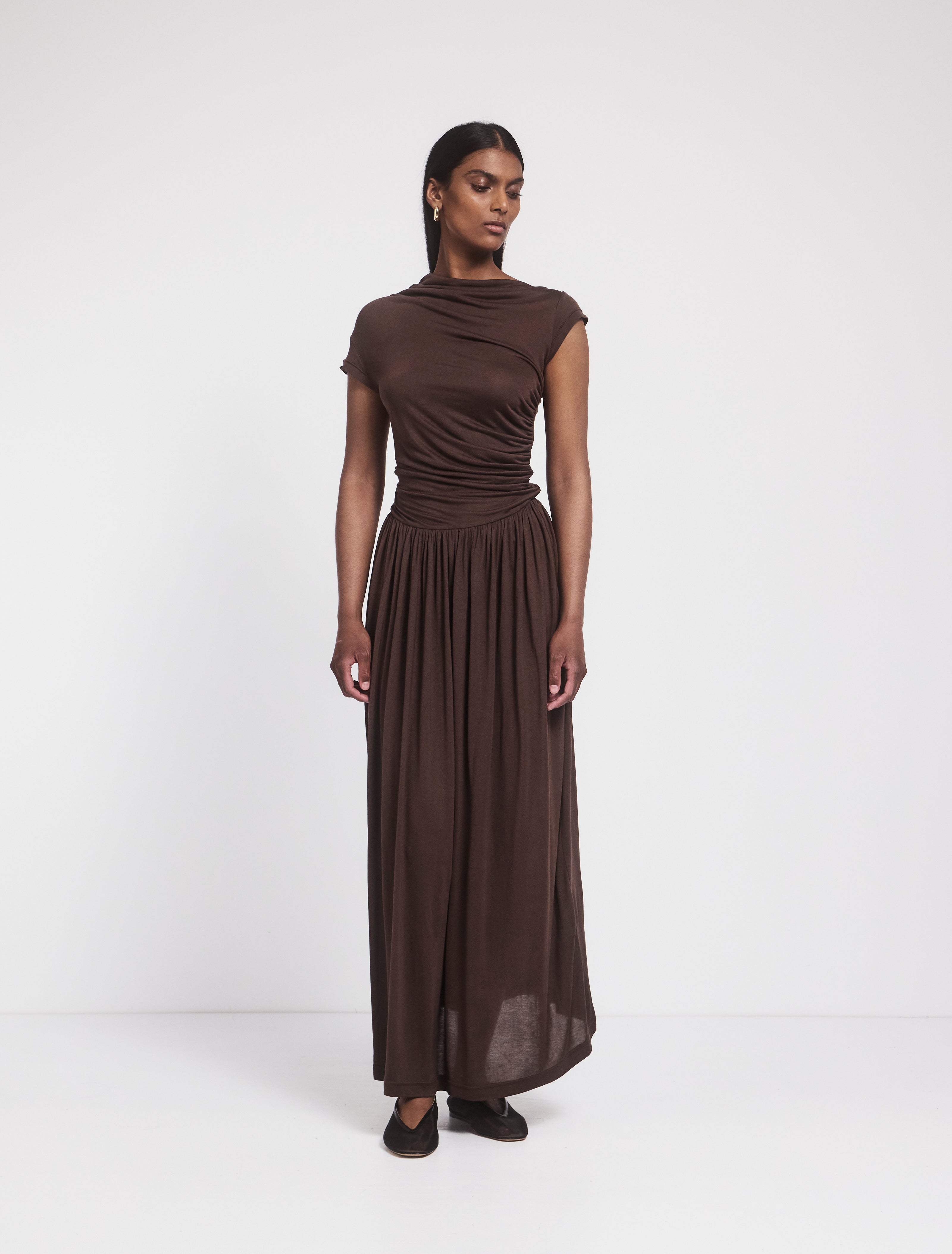 Priam Draped Dress in Bracken - MicroModal