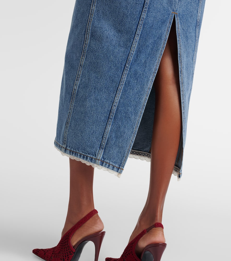 Crochet-trimmed denim midi dress