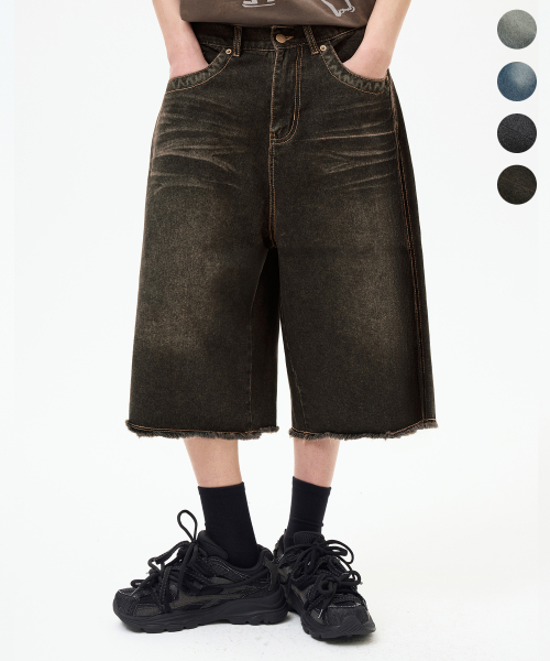 Rain Slub Two-tuck Bermuda Denim Shorts_INDIGO