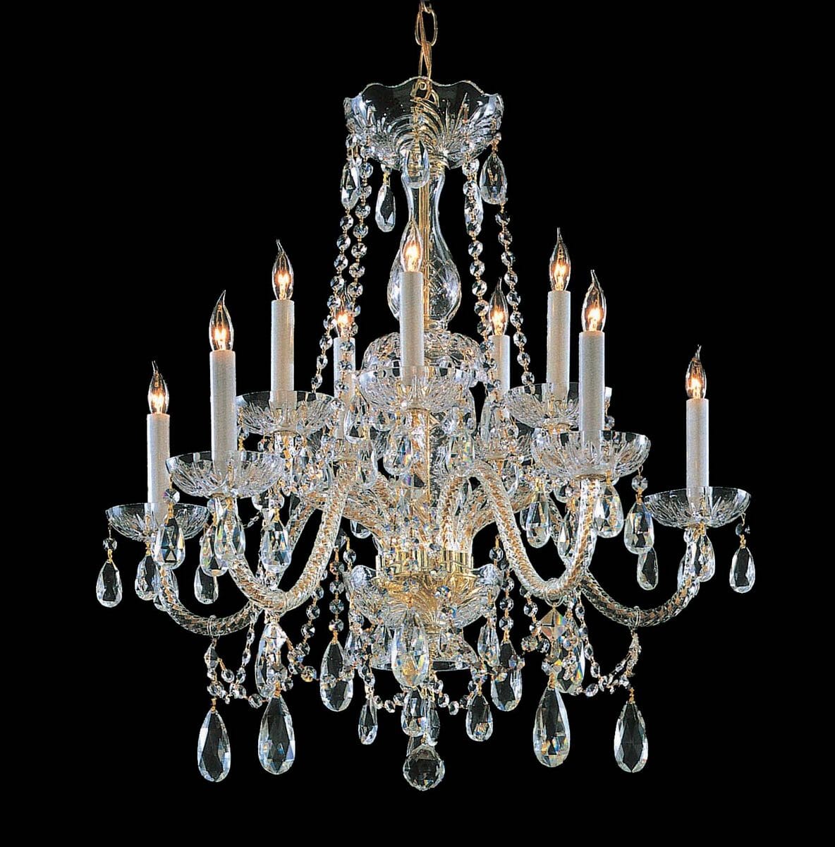 Traditional Hand Cut Crystal 10-Light Chandelier in Polished Bra