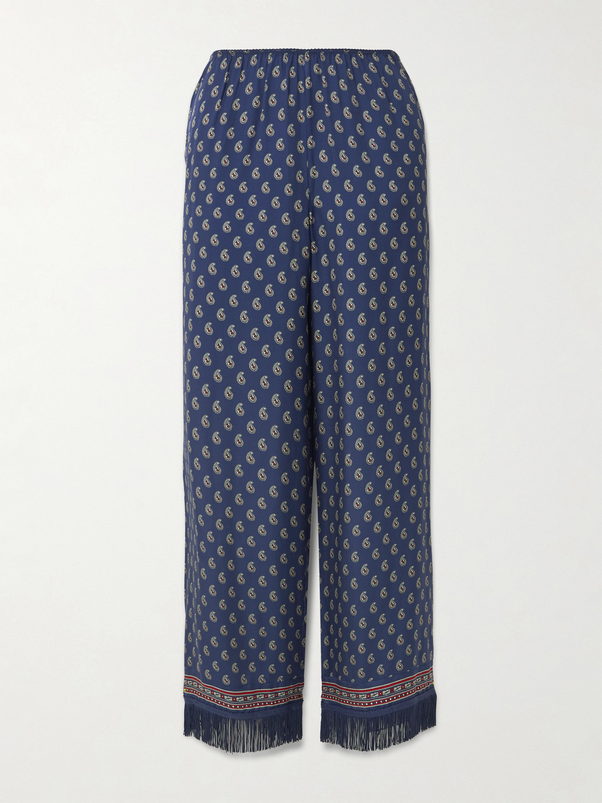Lavon Fringed Paisley-print Silk Straight-leg Pants - Blue