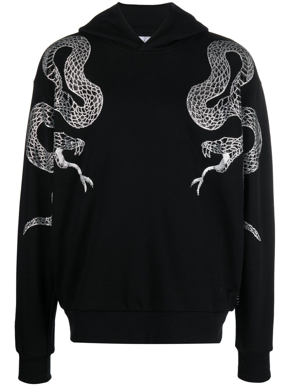Embellished snake-print detail hoodie - Black