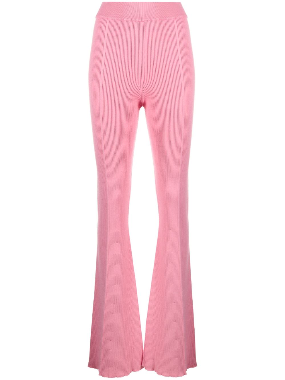 Ribbed-knit flared trousers - Pink