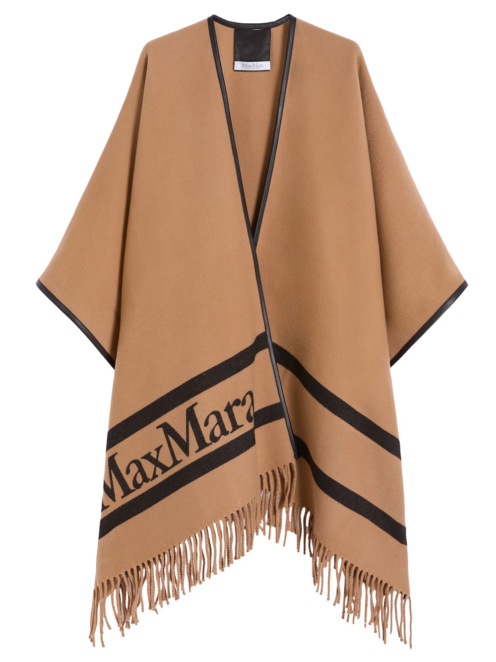 Jacquard Wool Poncho In Camel