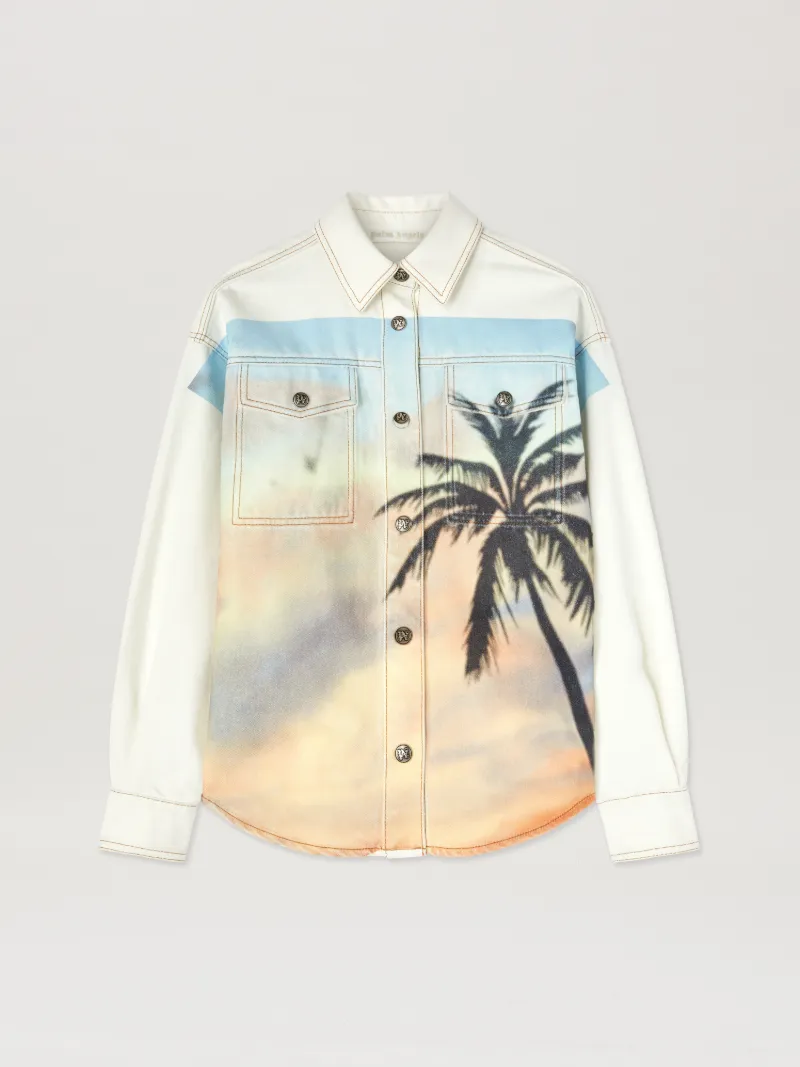 Sunrise Palm Denim Overshirt Off White - Woman  Off White