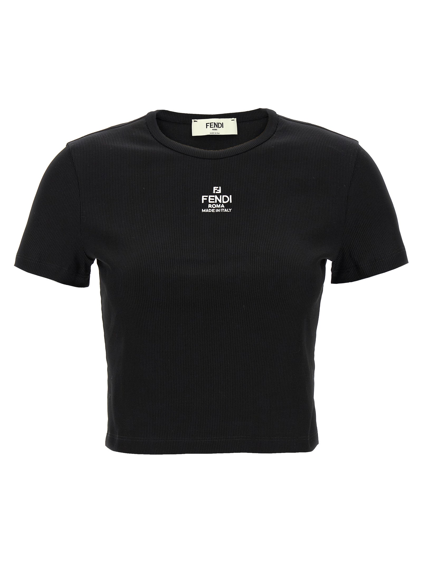 Logo-Embroidered Ribbed Cotton T-Shirt — Black