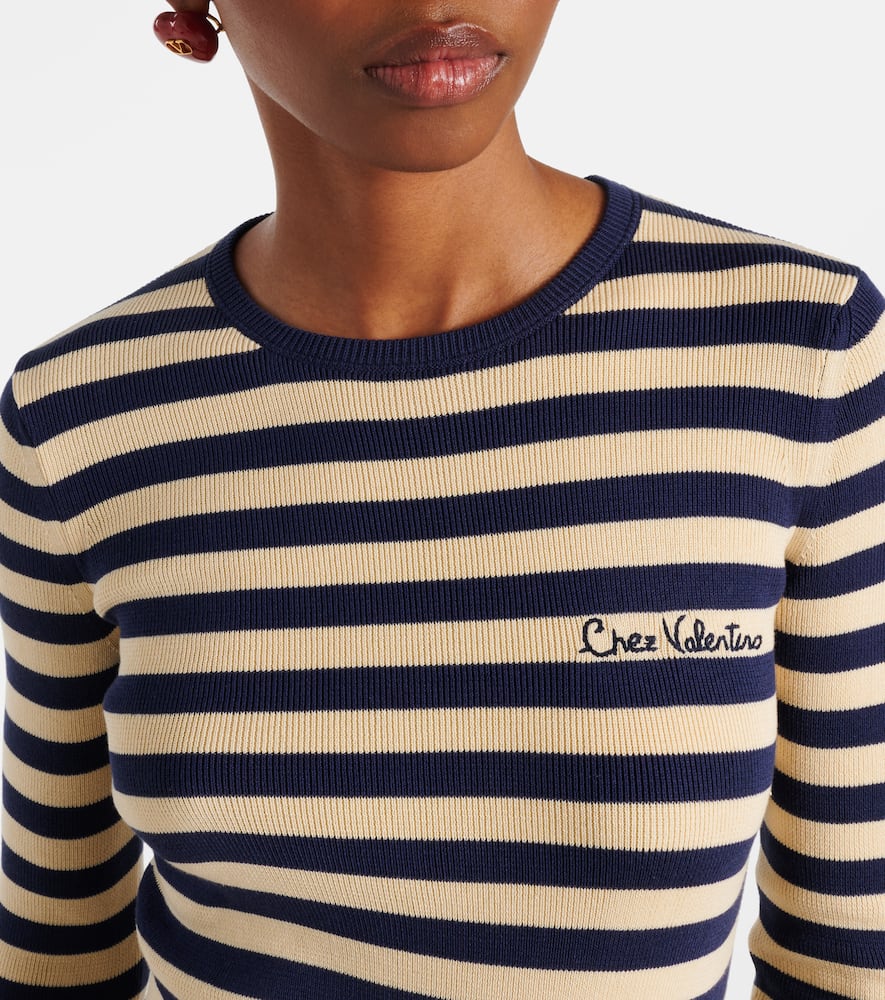Striped ribbed-knit cotton sweater