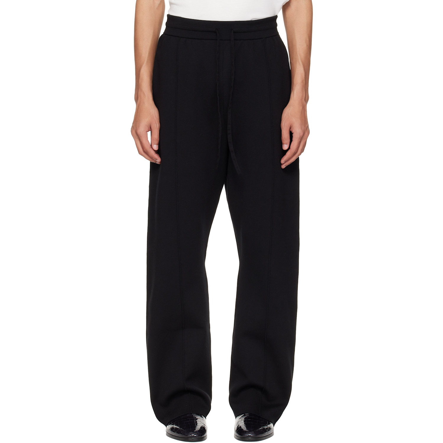 Black Double Knit Flared Jogging Trousers