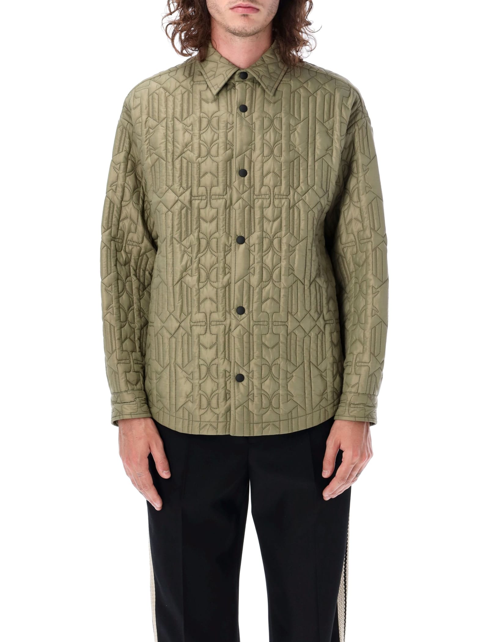 Monogram quilted shirt jacket - Green