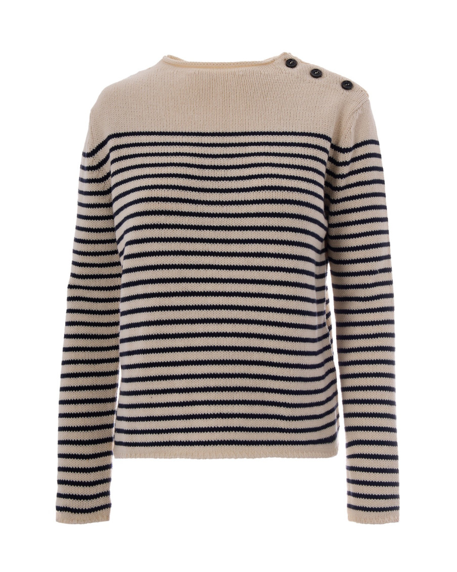 Beige Stripes Crew Neck Sweater