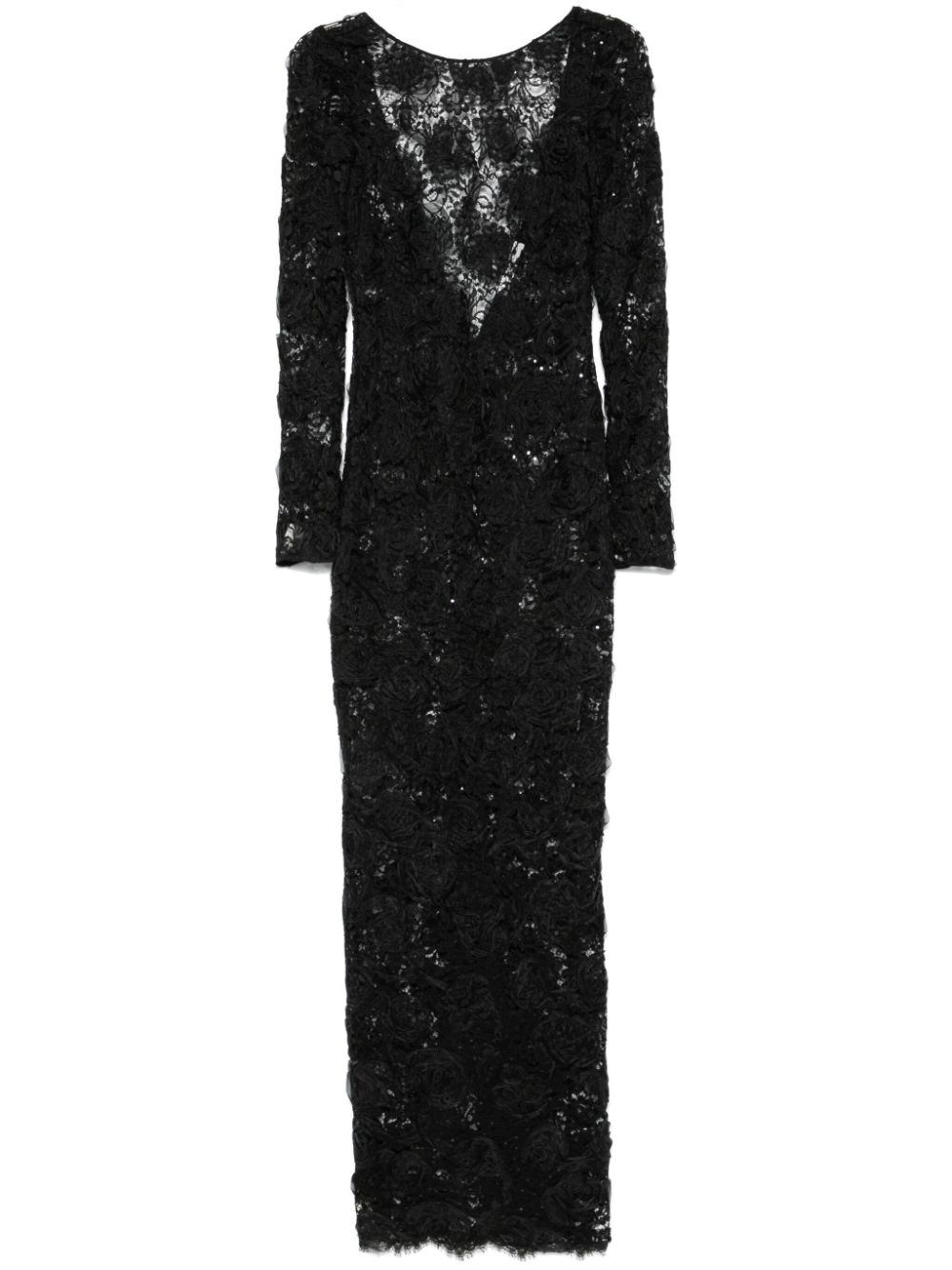 Sequin-embellished floral-appliqué maxi dress - Black