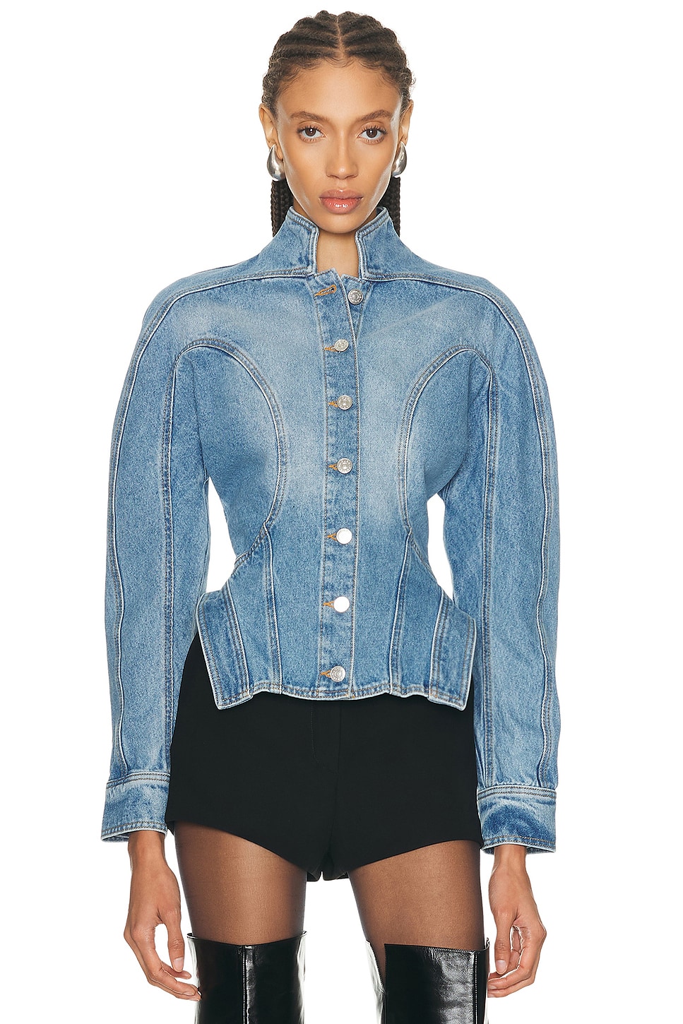 Mugler Cinched Jacket in Medium Blue - Blue. M also in L