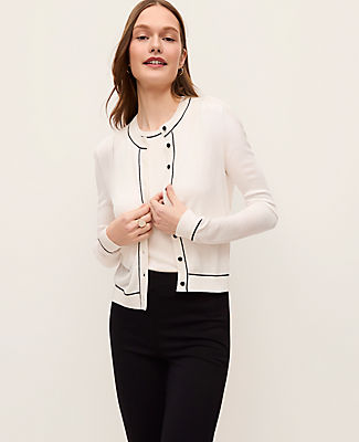 Ann Taylor Tipped Crew Neck Cardigan