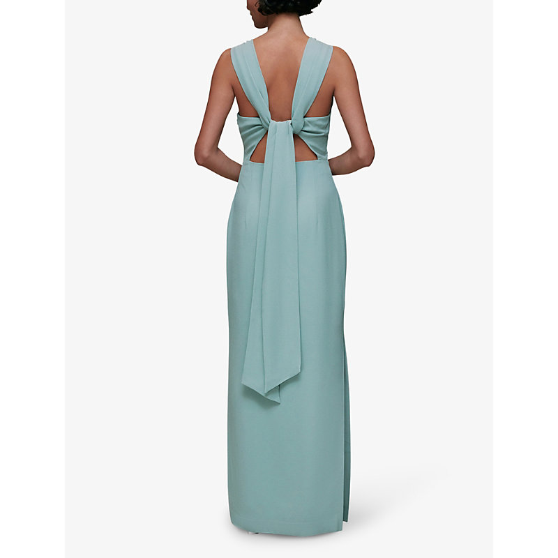 Womens Blue Tie Back Stretch-crepe Maxi Dress