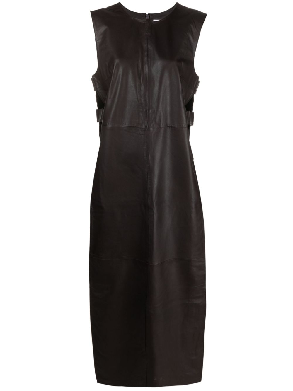 Adjustable-strap leather maxi vest - Brown