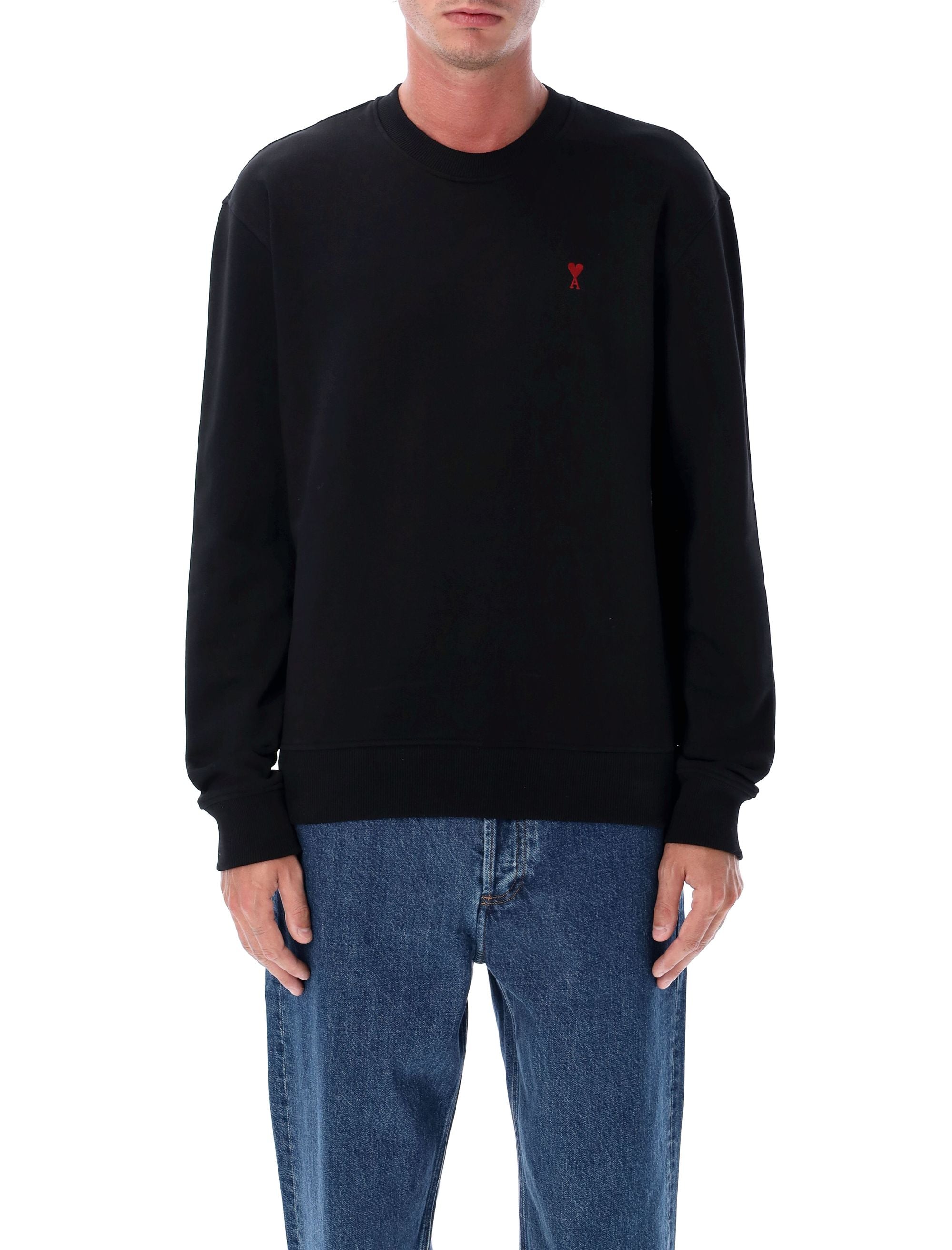 Mini Embroidered Heart Crewneck Sweatshirt with Ribbed Trims