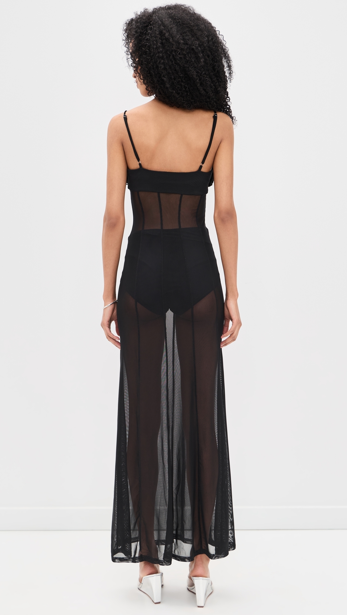 Sheer Flower Trim Maxi Dress Black