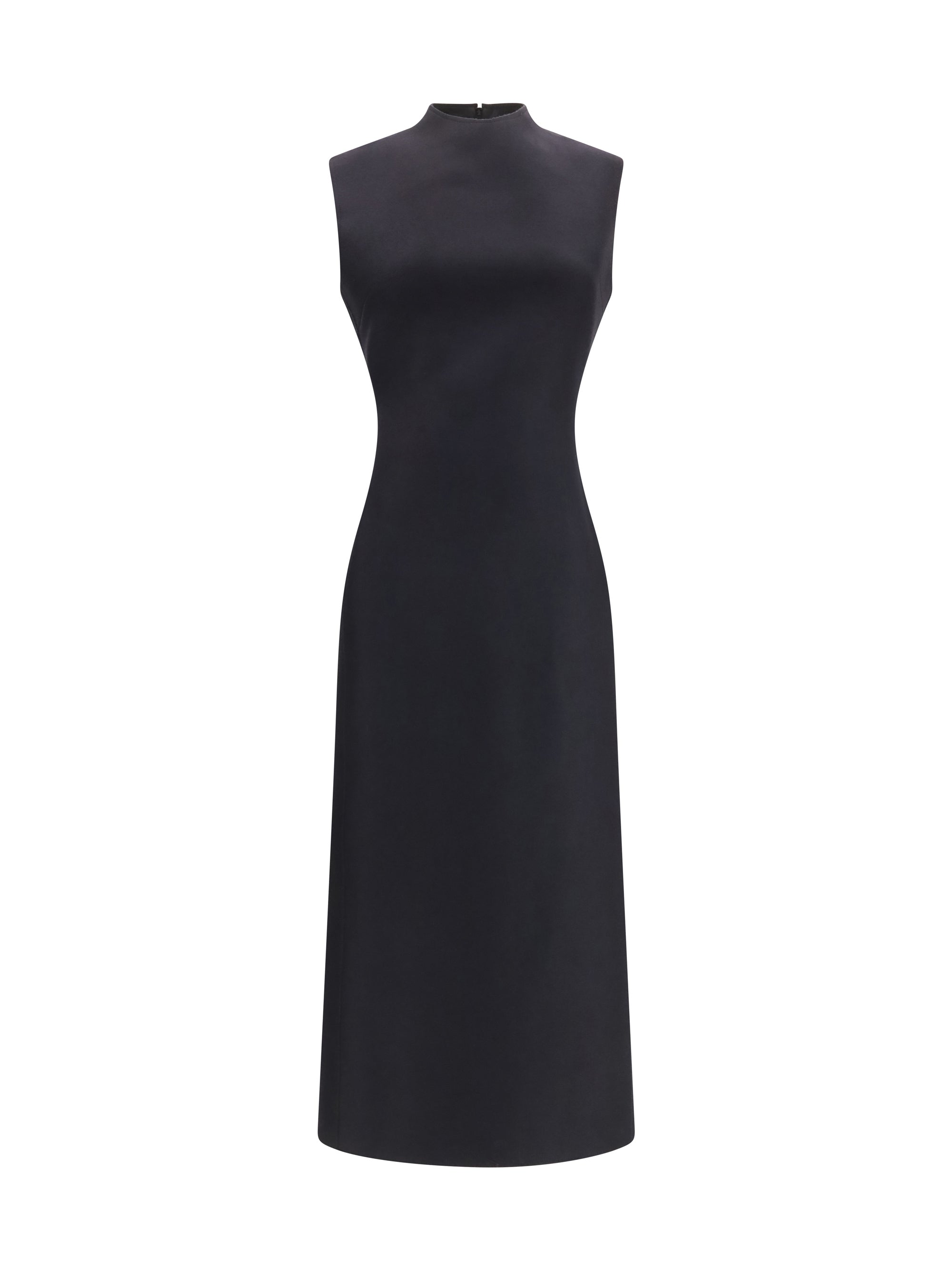 Virgin Wool Sleeveless Midi Dress — Black