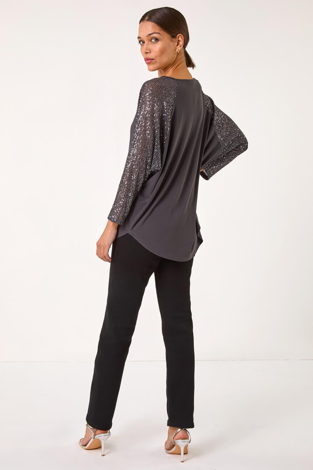Sequin Sleeve Tunic Stretch Top
