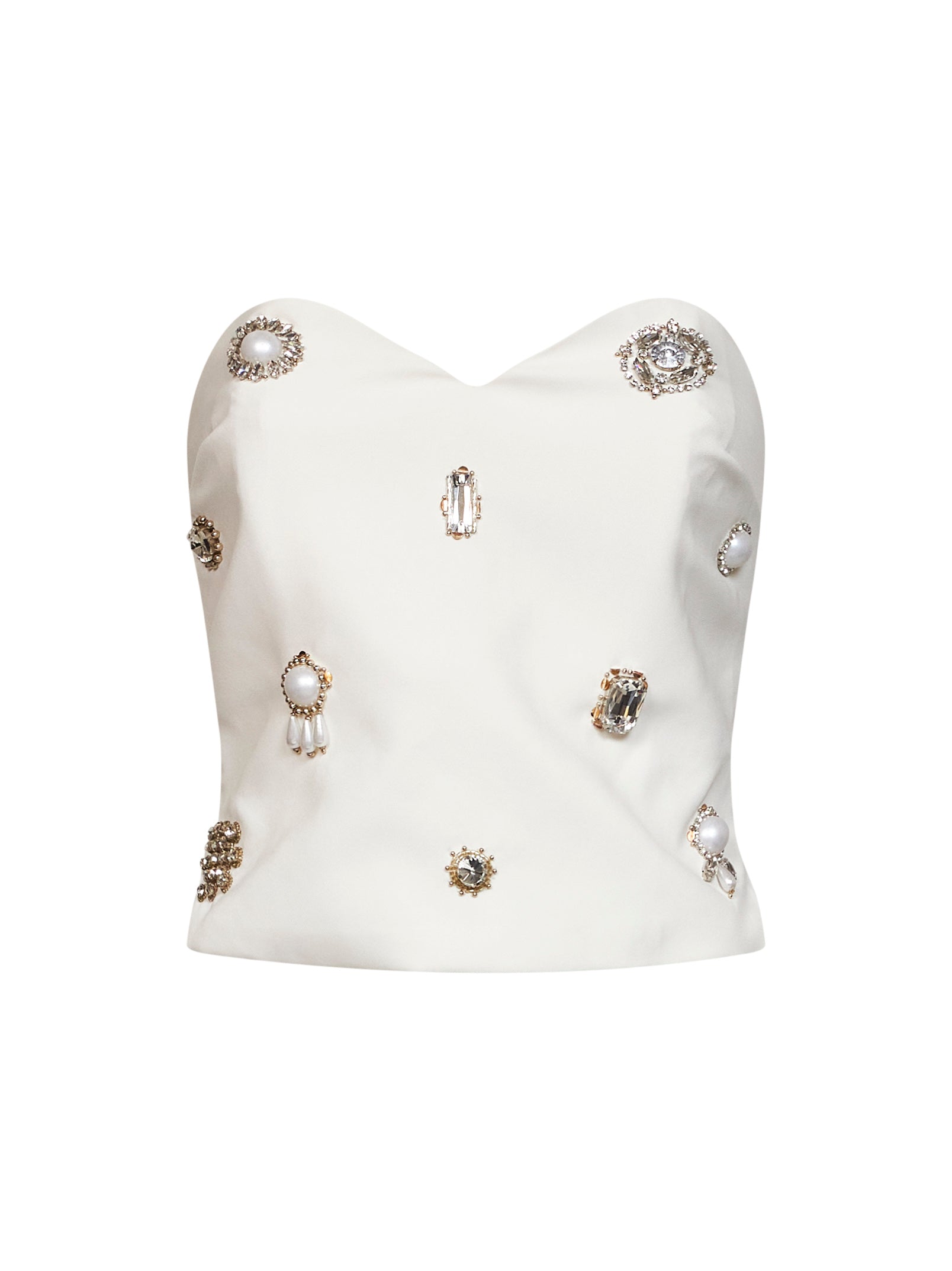 Crystal and Bead Embroidered Blouse — White